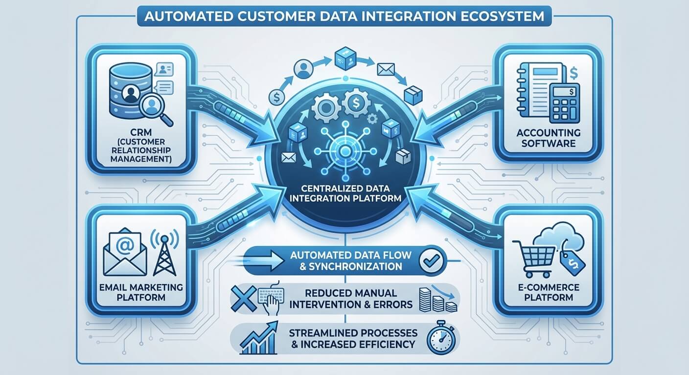 Automated customer data flowing between integrated business systems