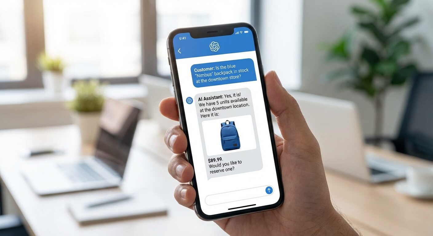 AI chatbot interface on smartphone showing retail customer conversation