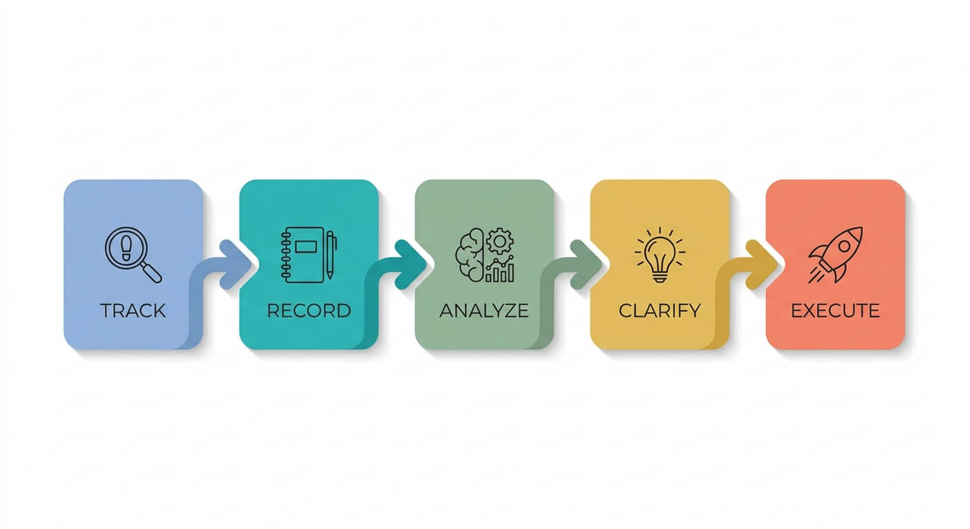 TRACE methodology process diagram with five connected workflow steps