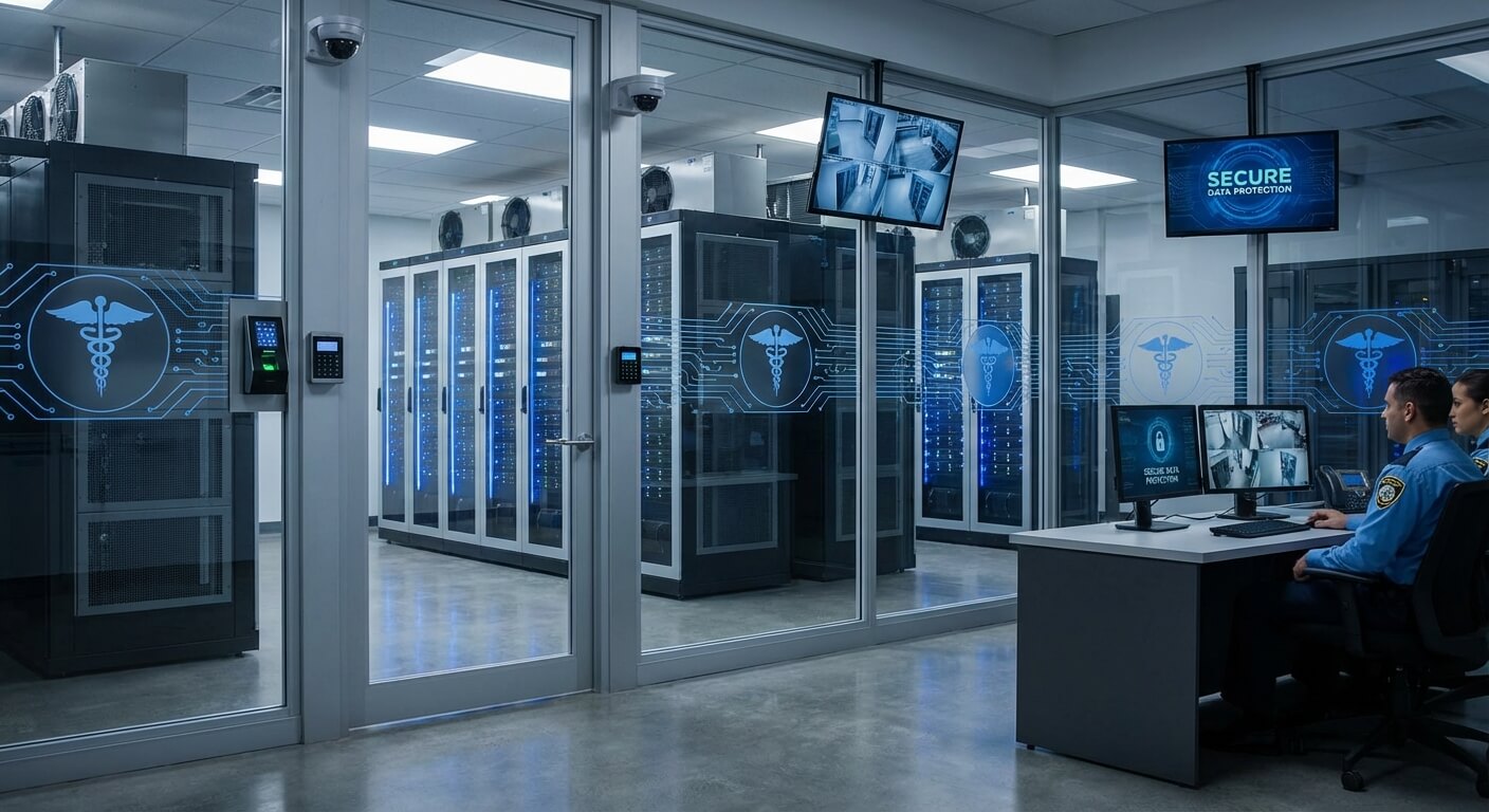 Secure healthcare data centre with AI processing infrastructure
